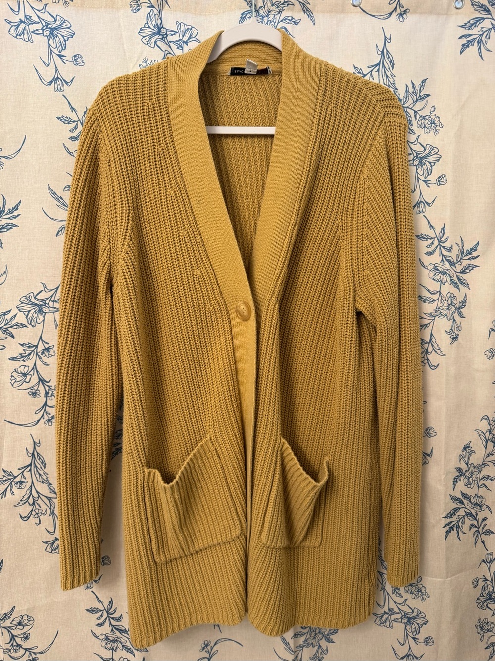 Isaac Mizrahi Live Mustard Yellow Chunky Ribbed Cardigan Sweater Shawl Collar